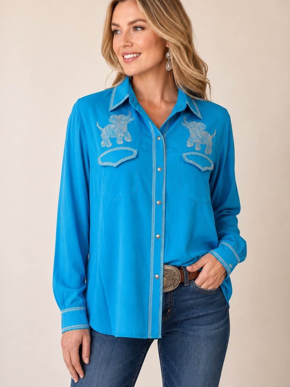Vintage Bob Mackie Wearable Art 100% Silk Elephant Western Shirt NWT